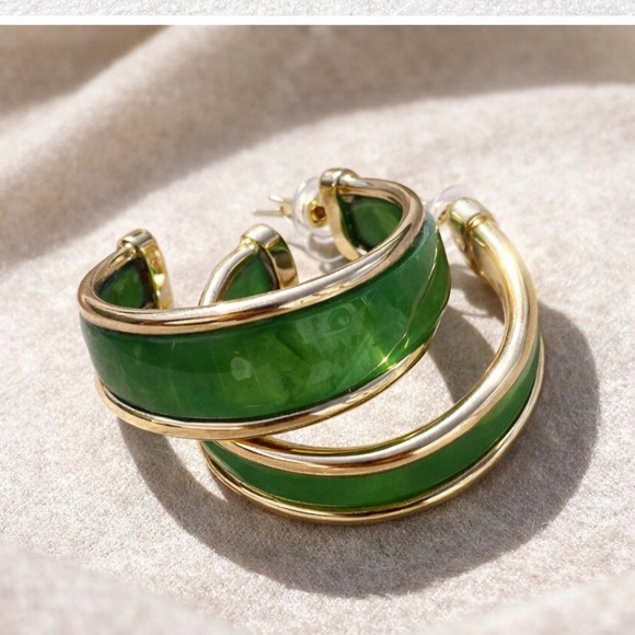 Zara Jewelry - Zara Gold Hoop Earrings with Green Enamel
